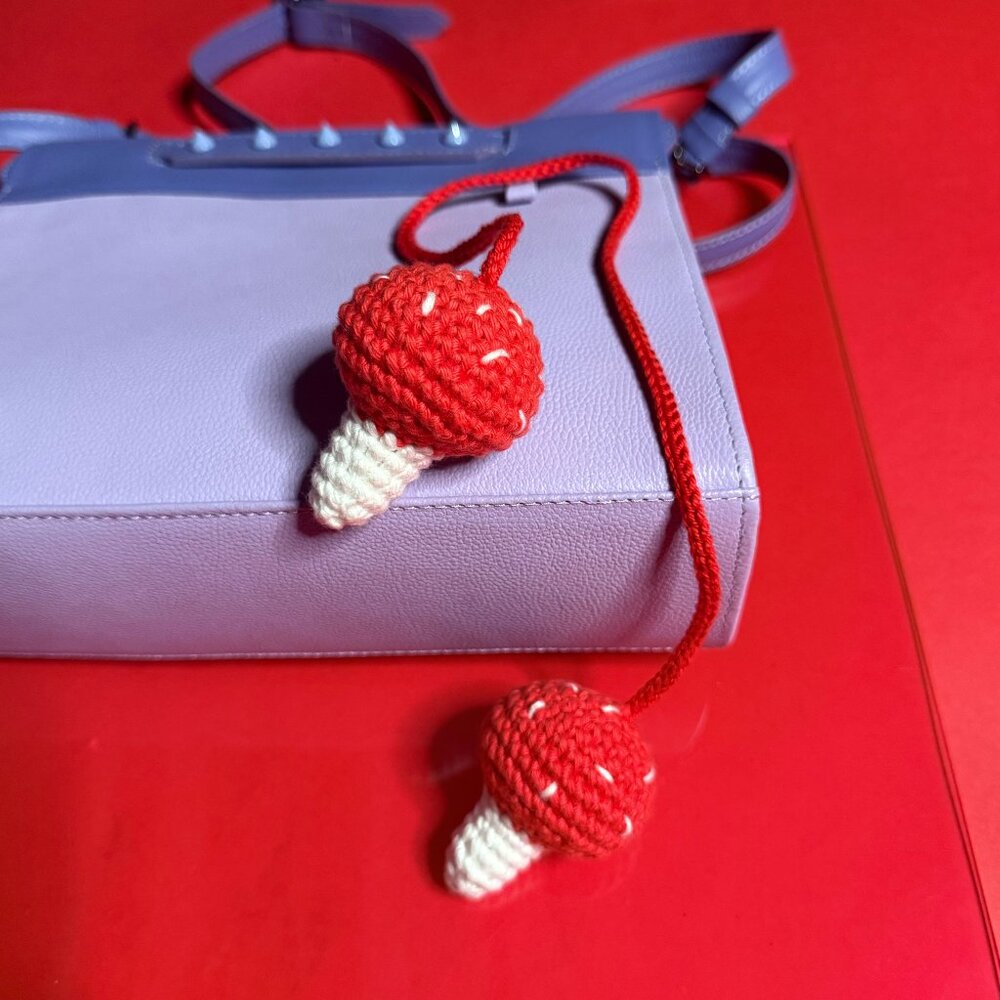 Crochet Red Mushroom Bag Charm – Handmade Cotton Accessory & Gift
